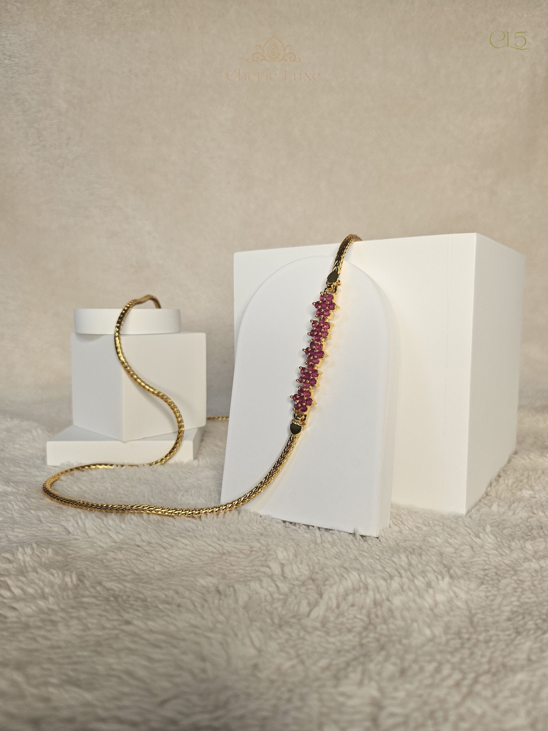 Radiant Ruby Floral Gold-Plated Mugappu Chain