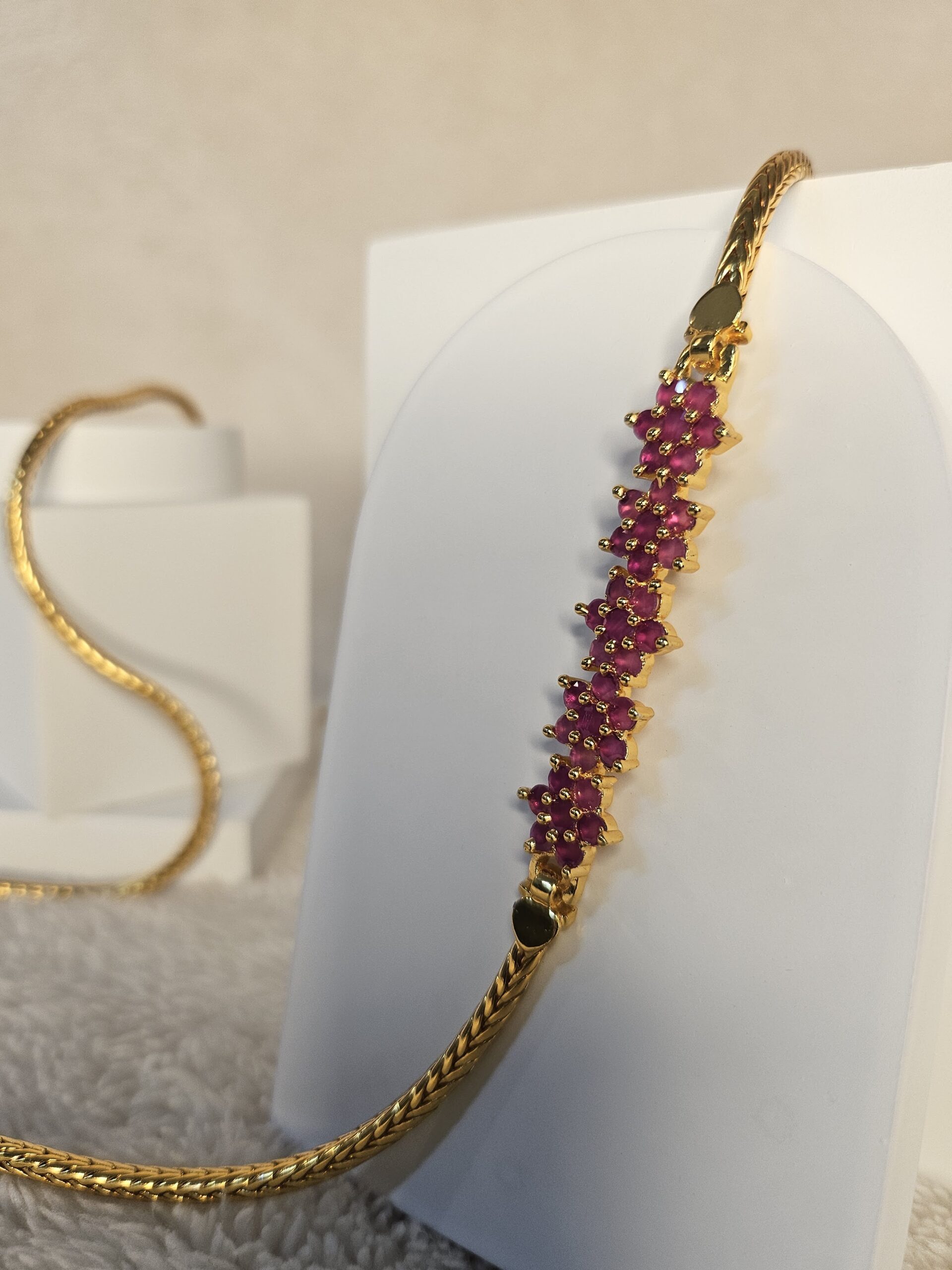 Radiant Ruby Floral Gold-Plated Mugappu Chain - Image 3