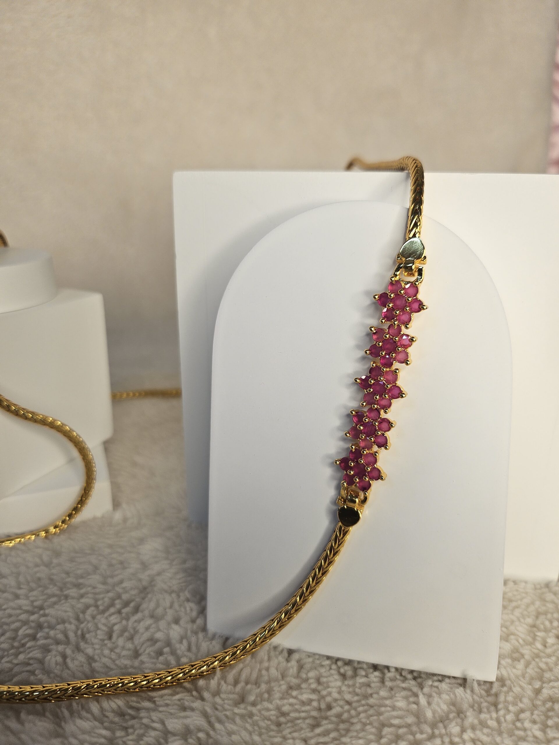 Radiant Ruby Floral Gold-Plated Mugappu Chain - Image 2