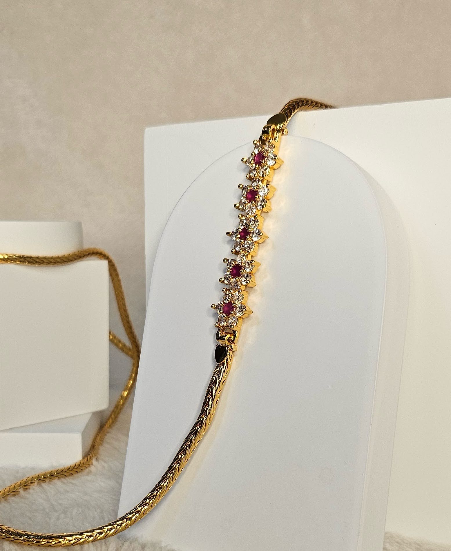 Classic Ruby Floral Gold-Plated Mugappu Chain - Image 2