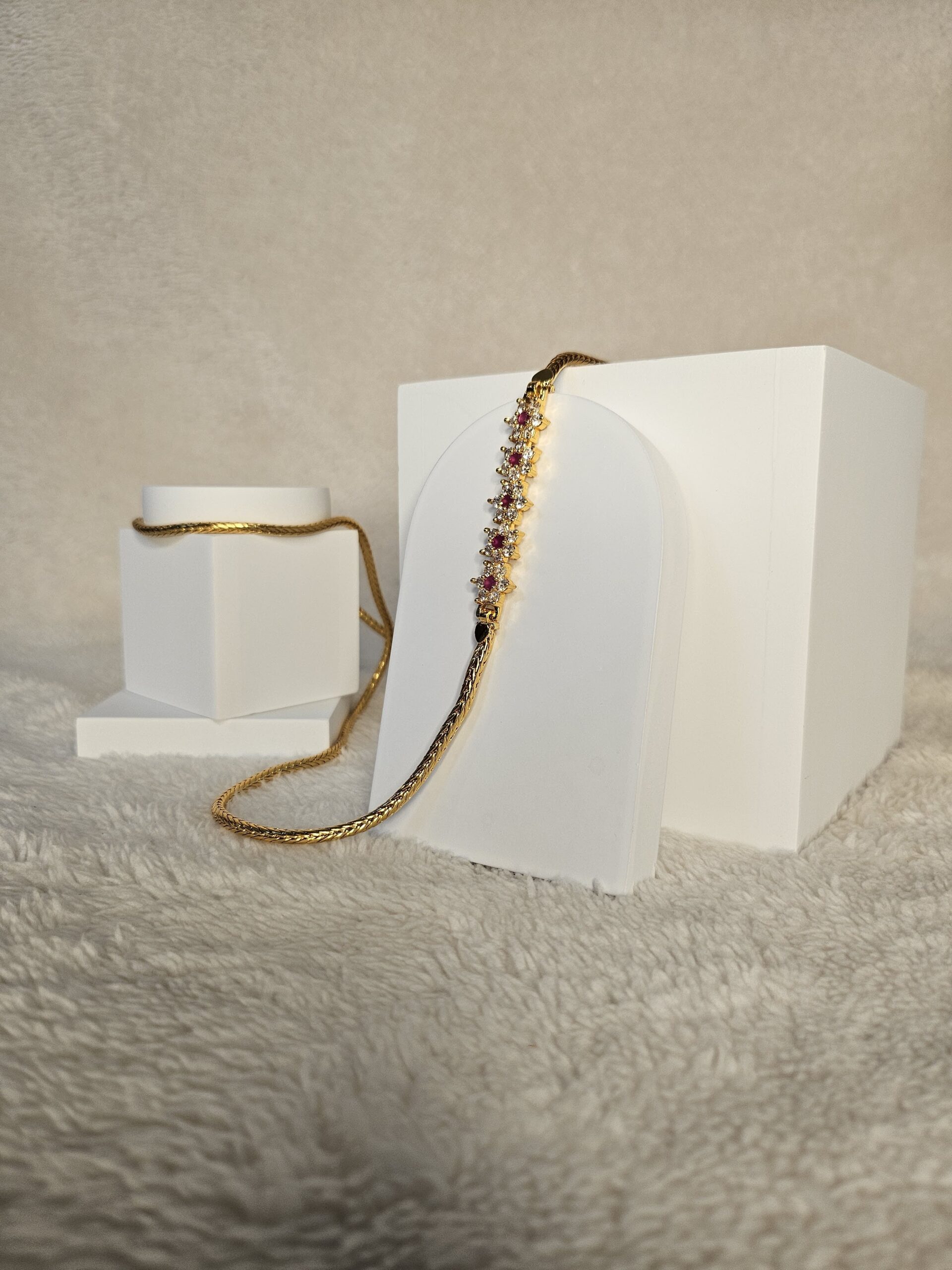 Classic Ruby Floral Gold-Plated Mugappu Chain - Image 3