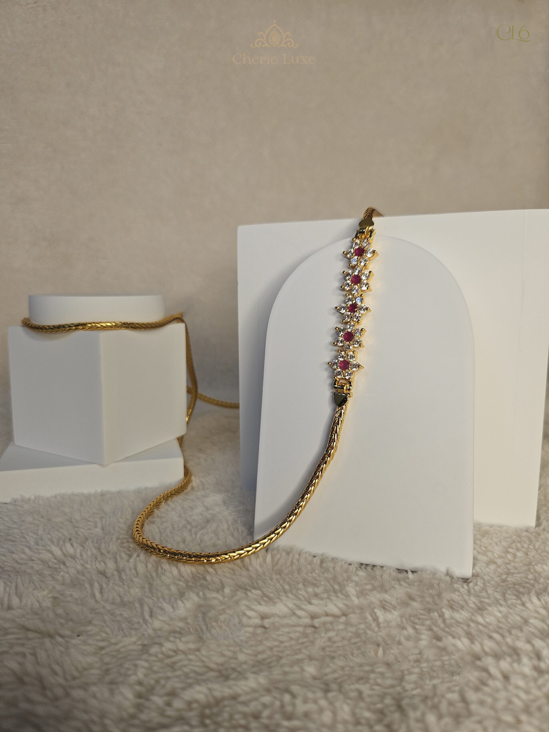 Classic Ruby Floral Gold-Plated Mugappu Chain