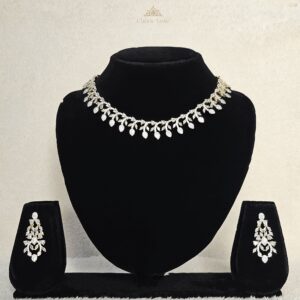 Crystal Leaf Rhodium Choker Set