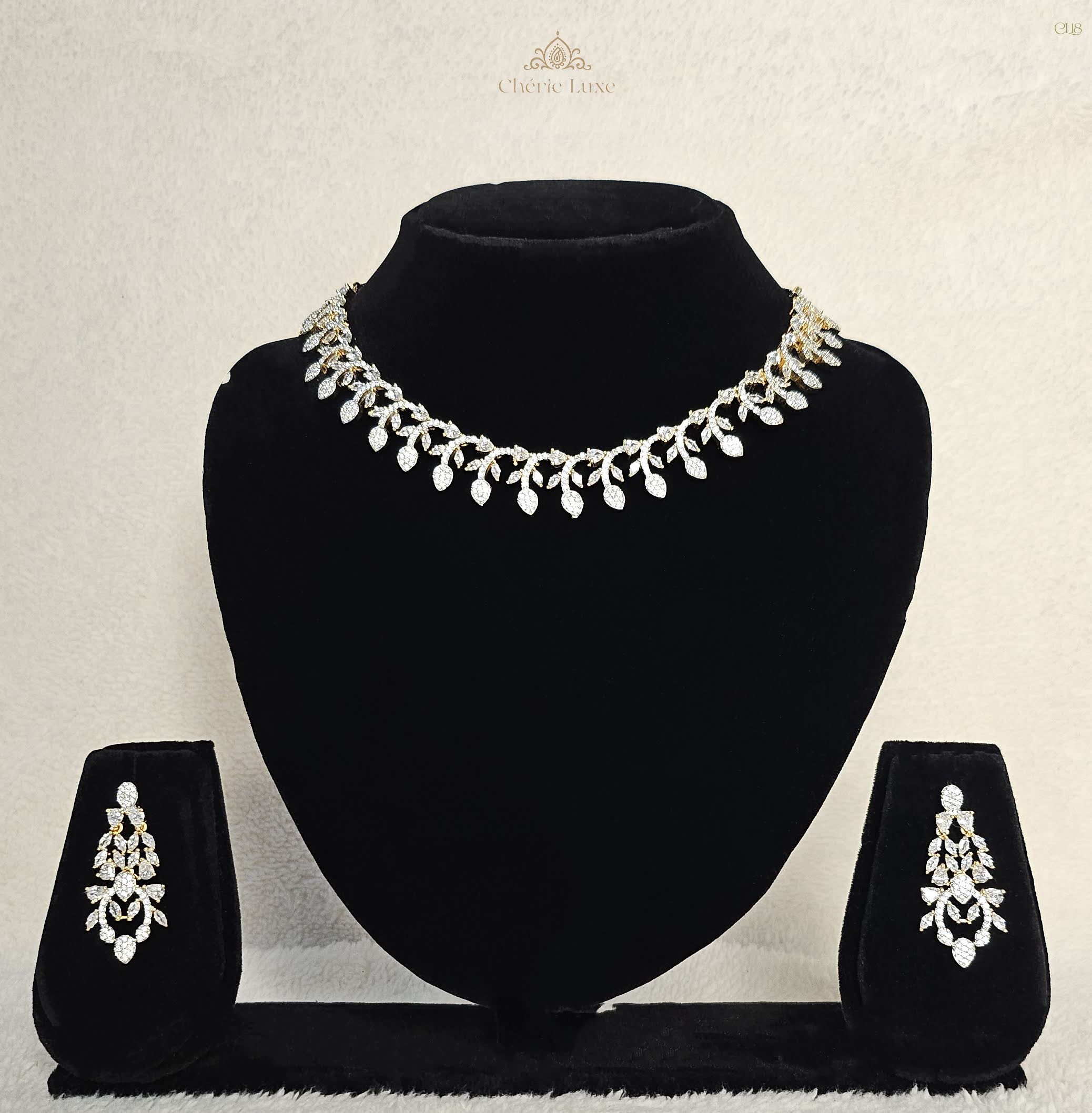 Crystal Leaf Rhodium Choker Set