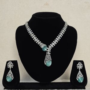 Aqua Teardrop American Diamond Statement Set