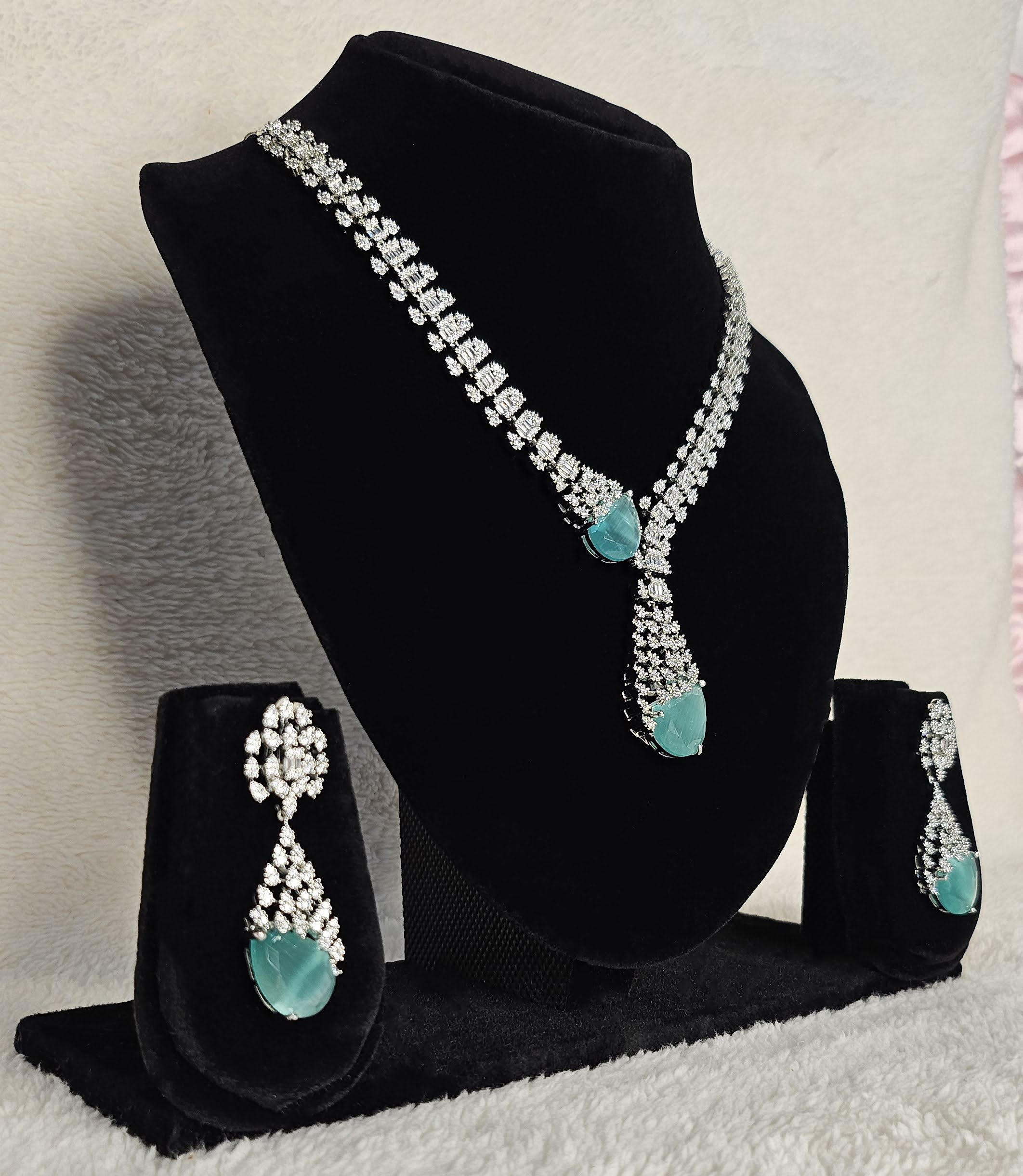Aqua Teardrop American Diamond Statement Set - Image 2