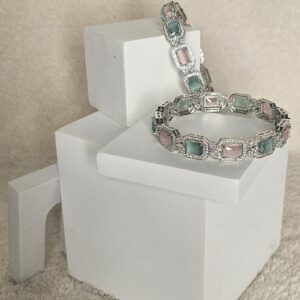 Pastel Mint & Blush Rhodium Bangles Set