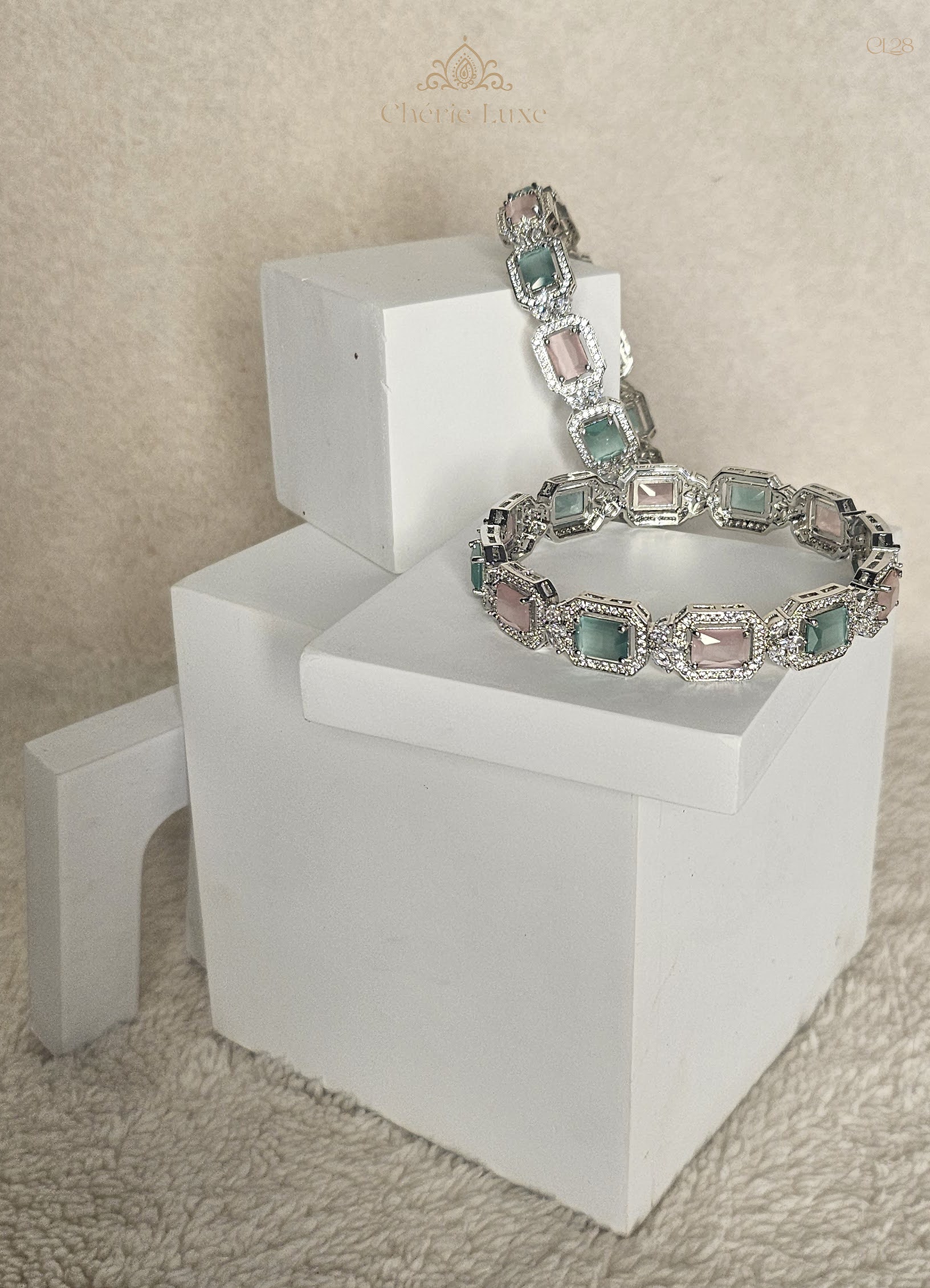 Pastel Mint & Blush Rhodium Bangles Set