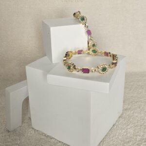 Regal Ruby & Emerald Floral Bangles Set