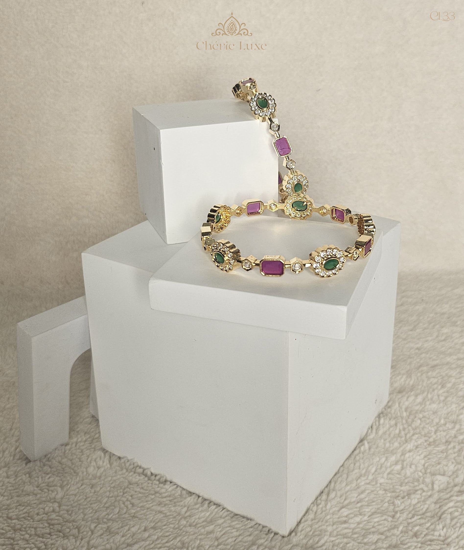 Regal Ruby & Emerald Floral Bangles Set