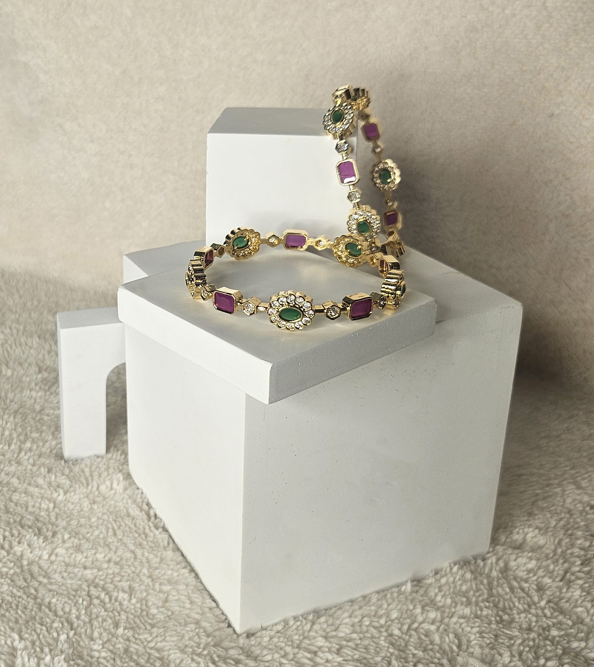 Regal Ruby & Emerald Floral Bangles Set - Image 2