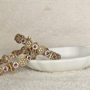 Royal Gold-Plated & Ruby Floral Openable Bangle Set