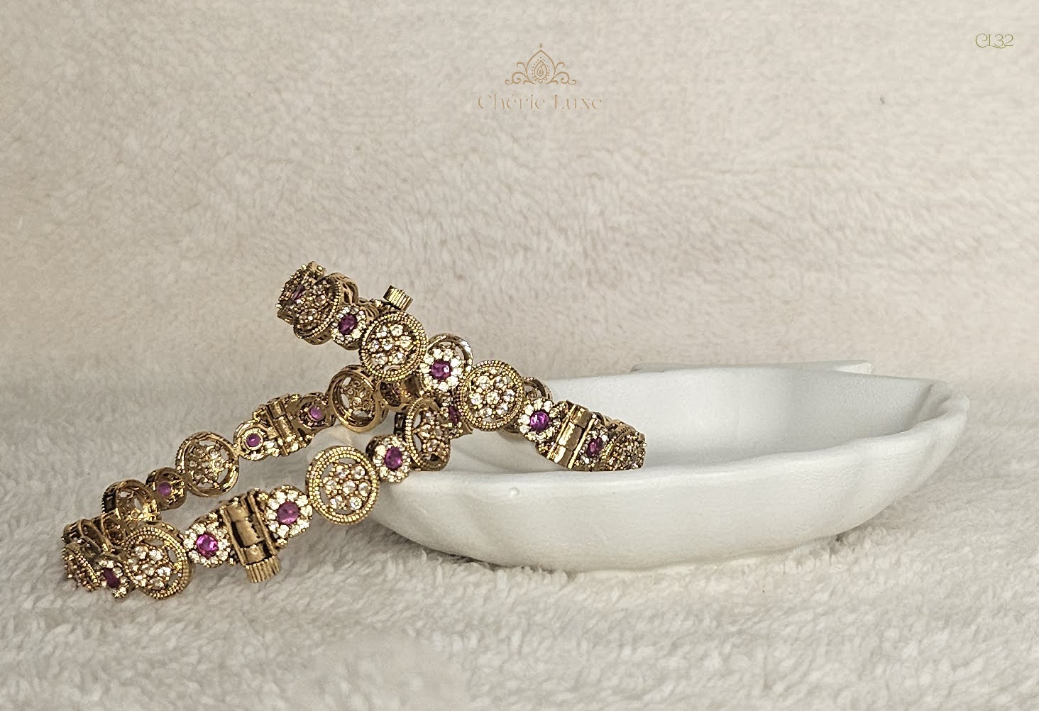 Royal Gold-Plated & Ruby Floral Openable Bangle Set