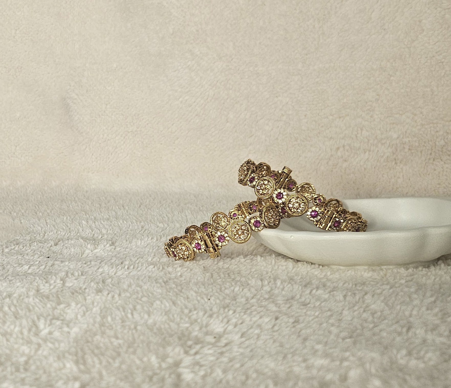 Royal Gold-Plated & Ruby Floral Openable Bangle Set - Image 2