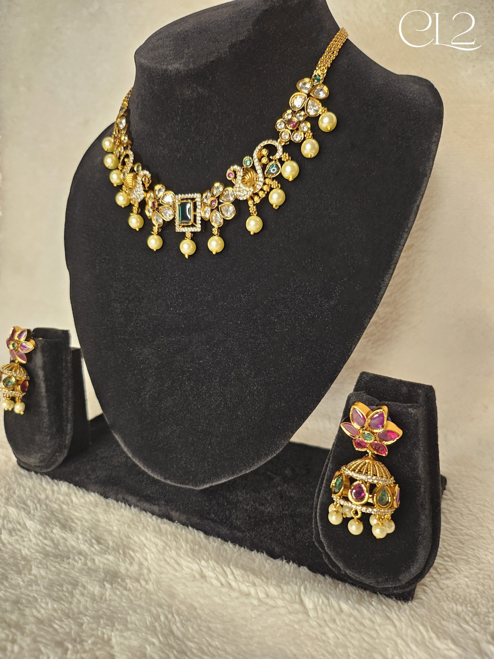 Heritage Peacock & Pearl Choker Set - Image 2