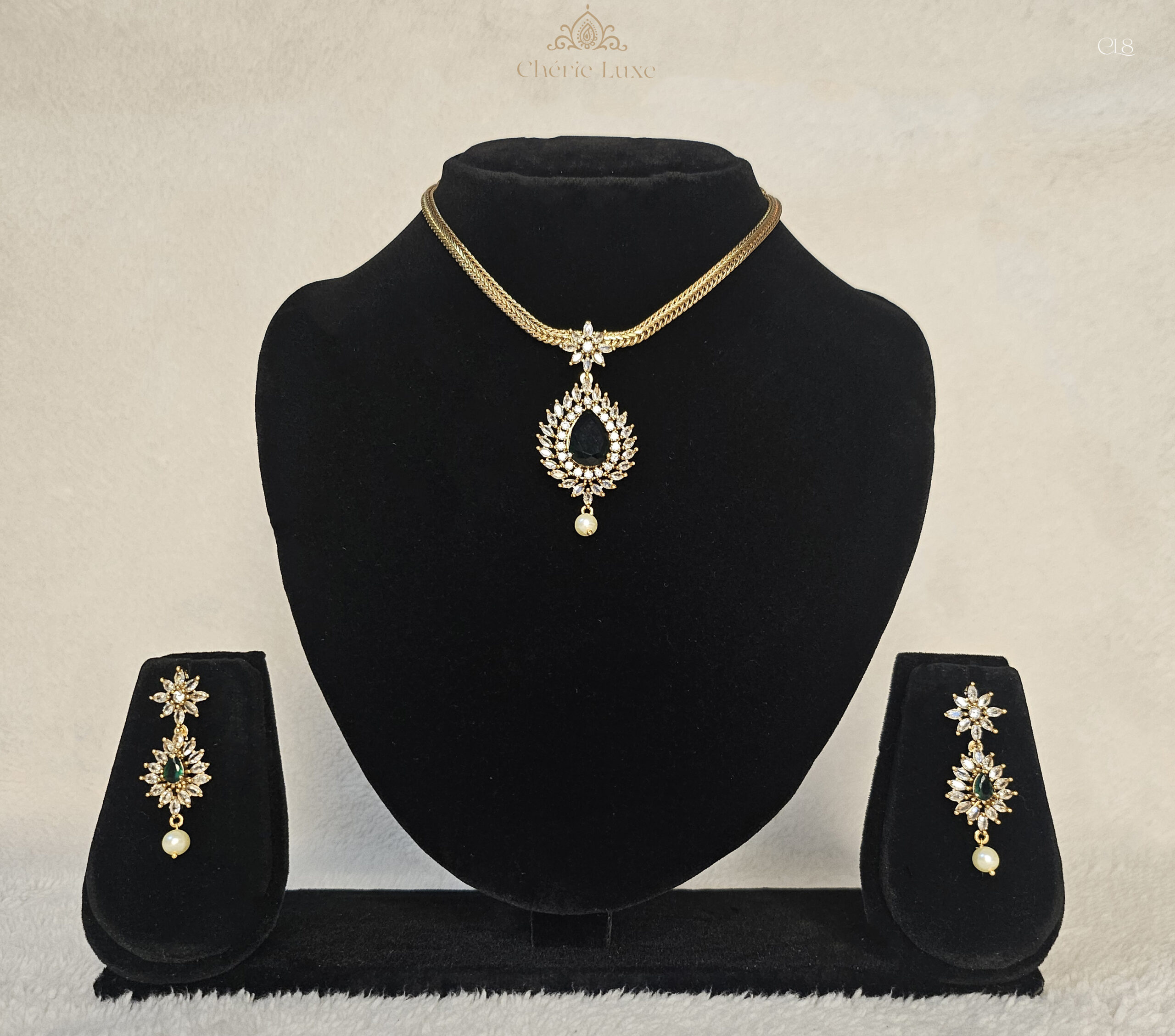 Emerald Teardrop Gold-Plated Pendant Set