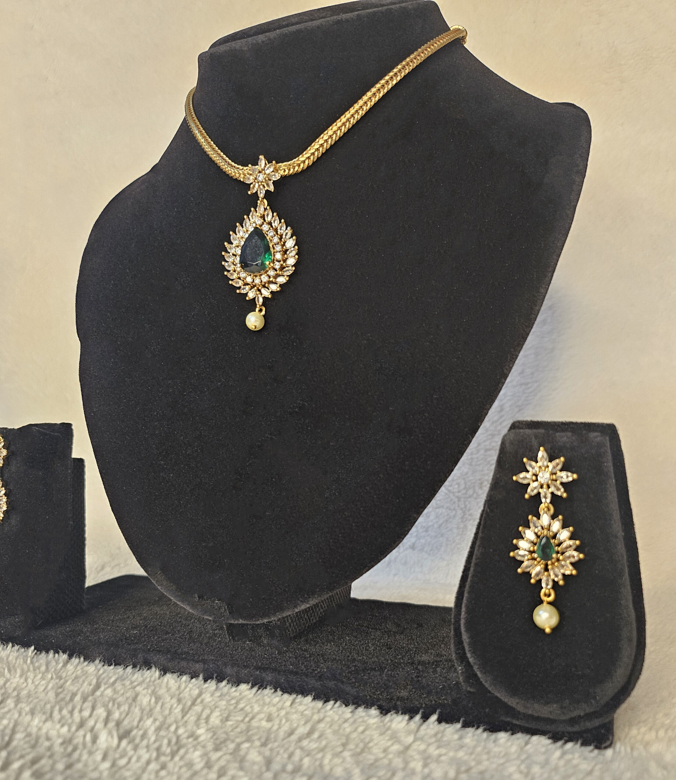 Emerald Teardrop Gold-Plated Pendant Set - Image 3