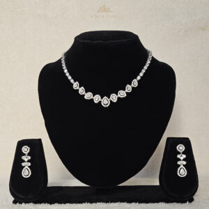 Crystal Teardrop Rhodium Necklace Set
