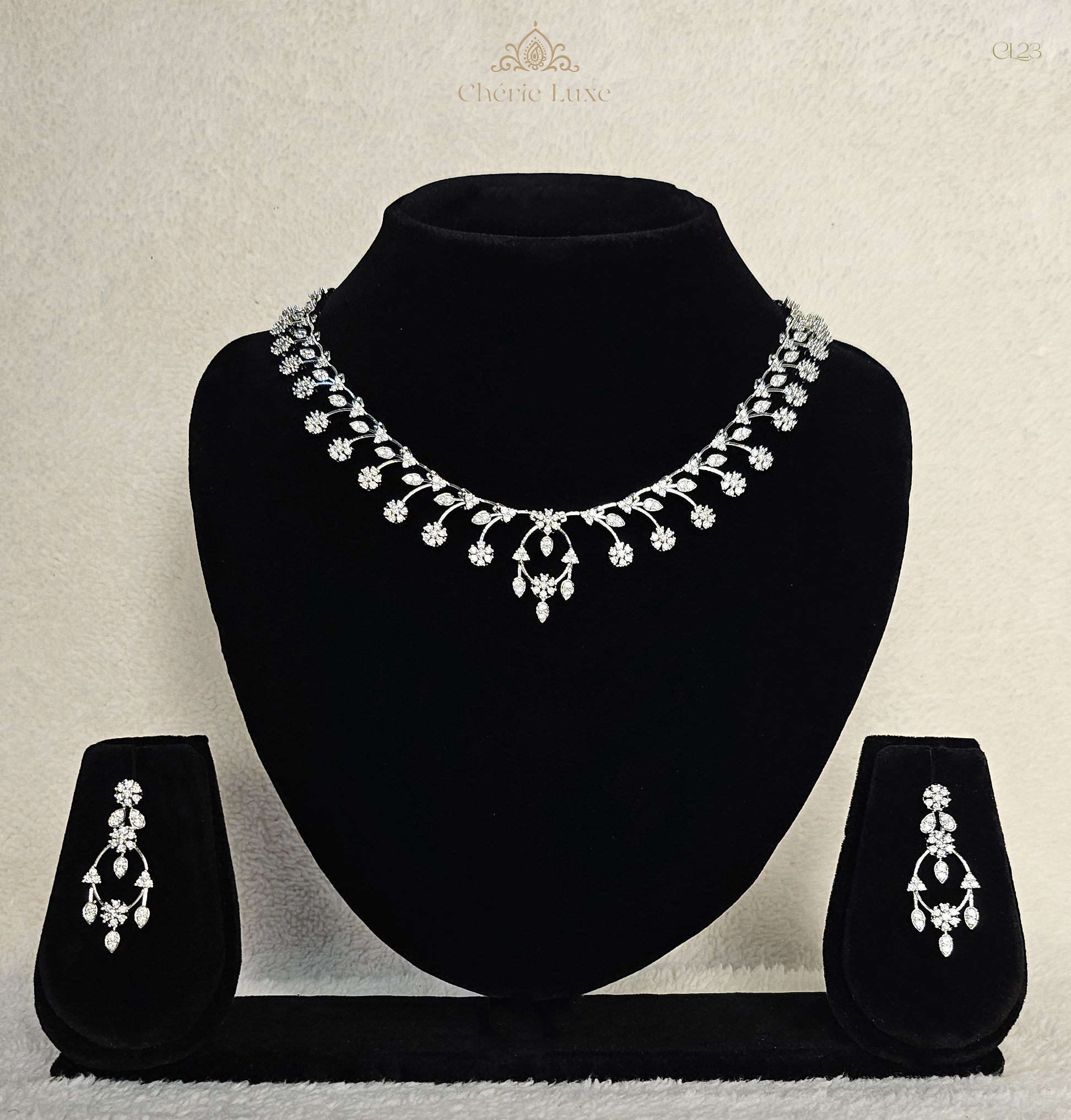 Floral Vine Rhodium Necklace Set