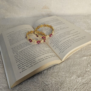 Alternating Floral Ruby & Pearl Gold-Plated Bangles