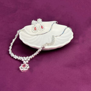 Floral Ruby Drop Rhodium Necklace Set