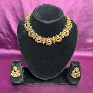Traditional Temple Necklace Set | Ruby Accents