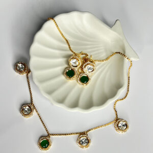 Emerald & Polki Station Necklace Set