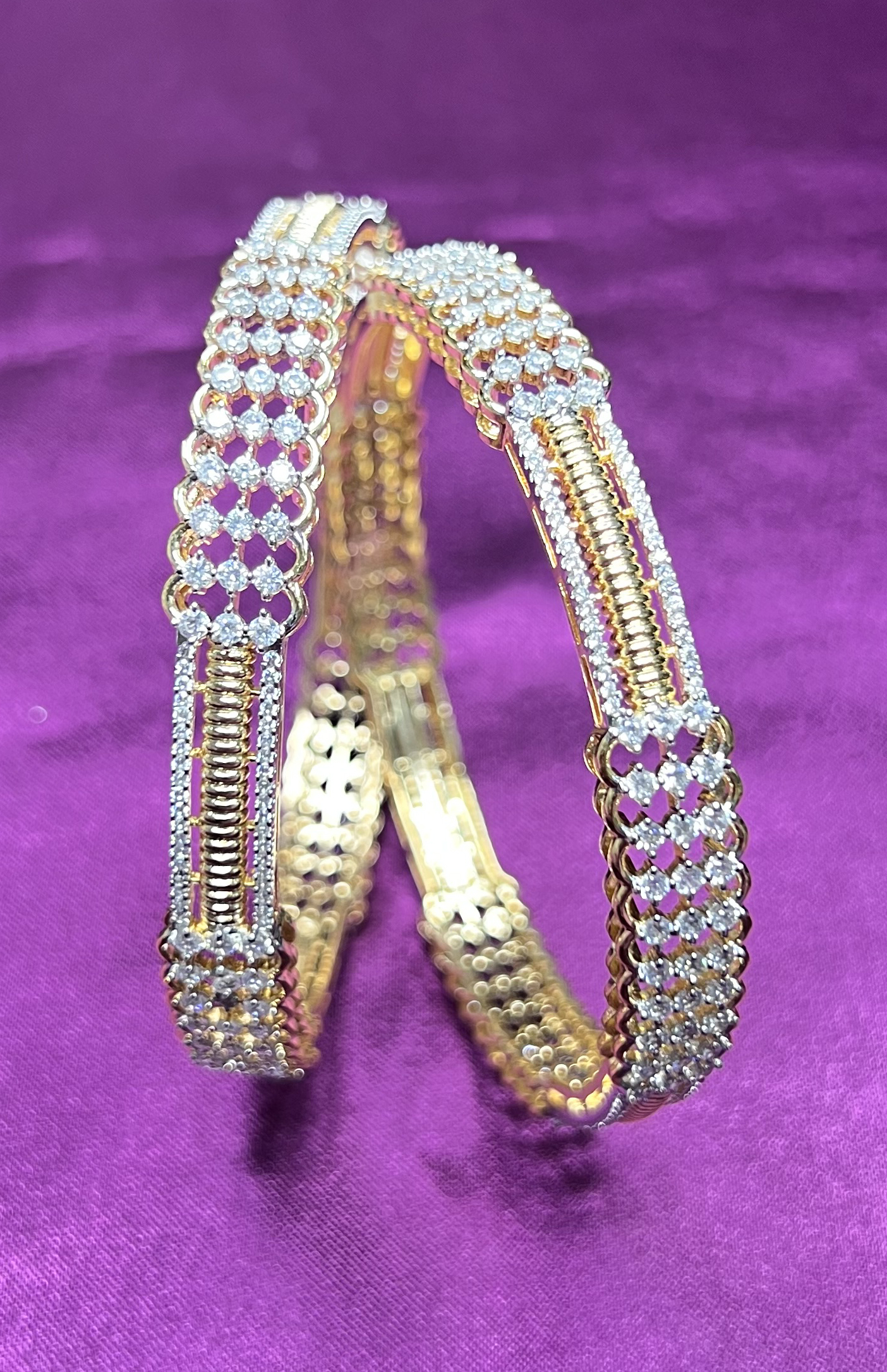 Ribbed Gold-Plated & Crystal Mesh Bangles - Image 2