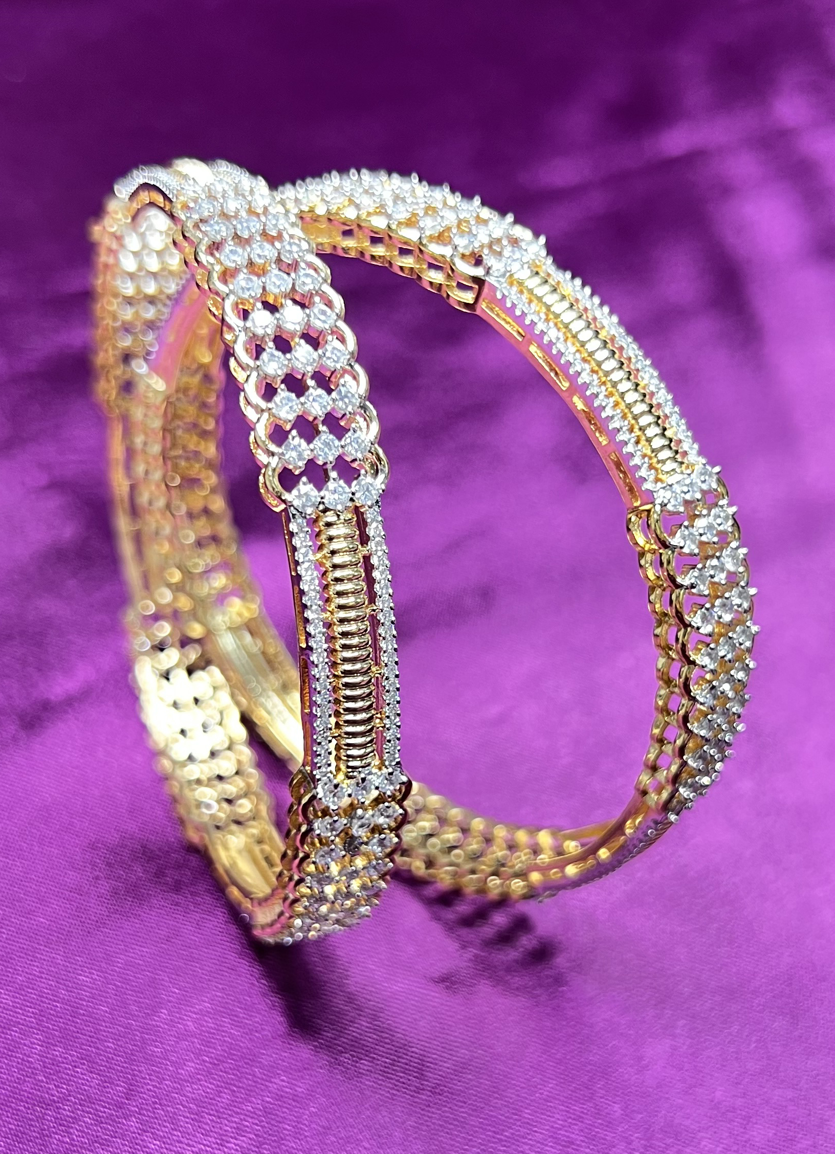 Ribbed Gold-Plated & Crystal Mesh Bangles - Image 3