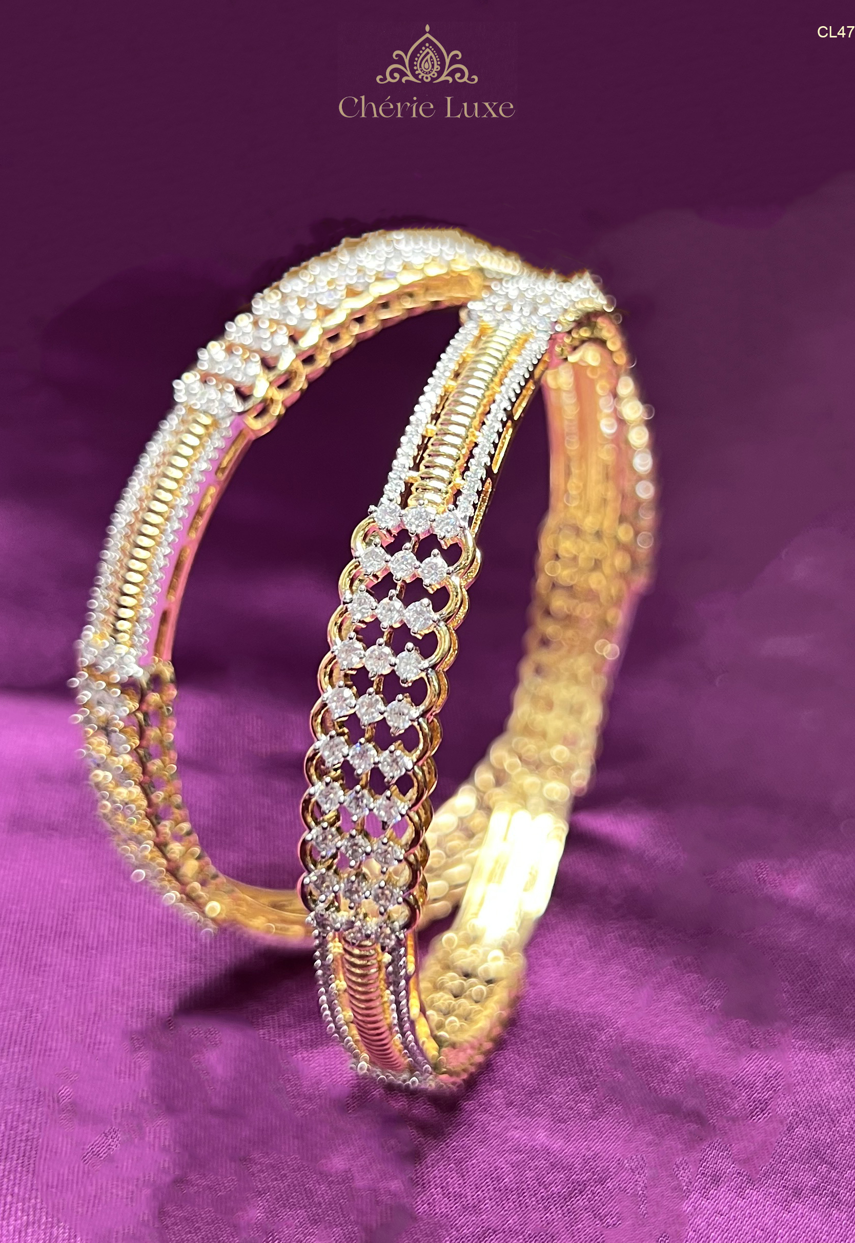 Ribbed Gold-Plated & Crystal Mesh Bangles