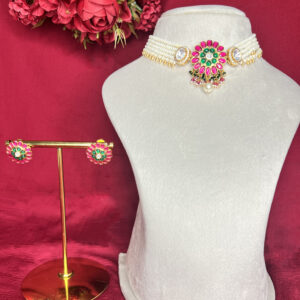 Gulnar Moti Pearl Floral Multi-Strand Choker Set