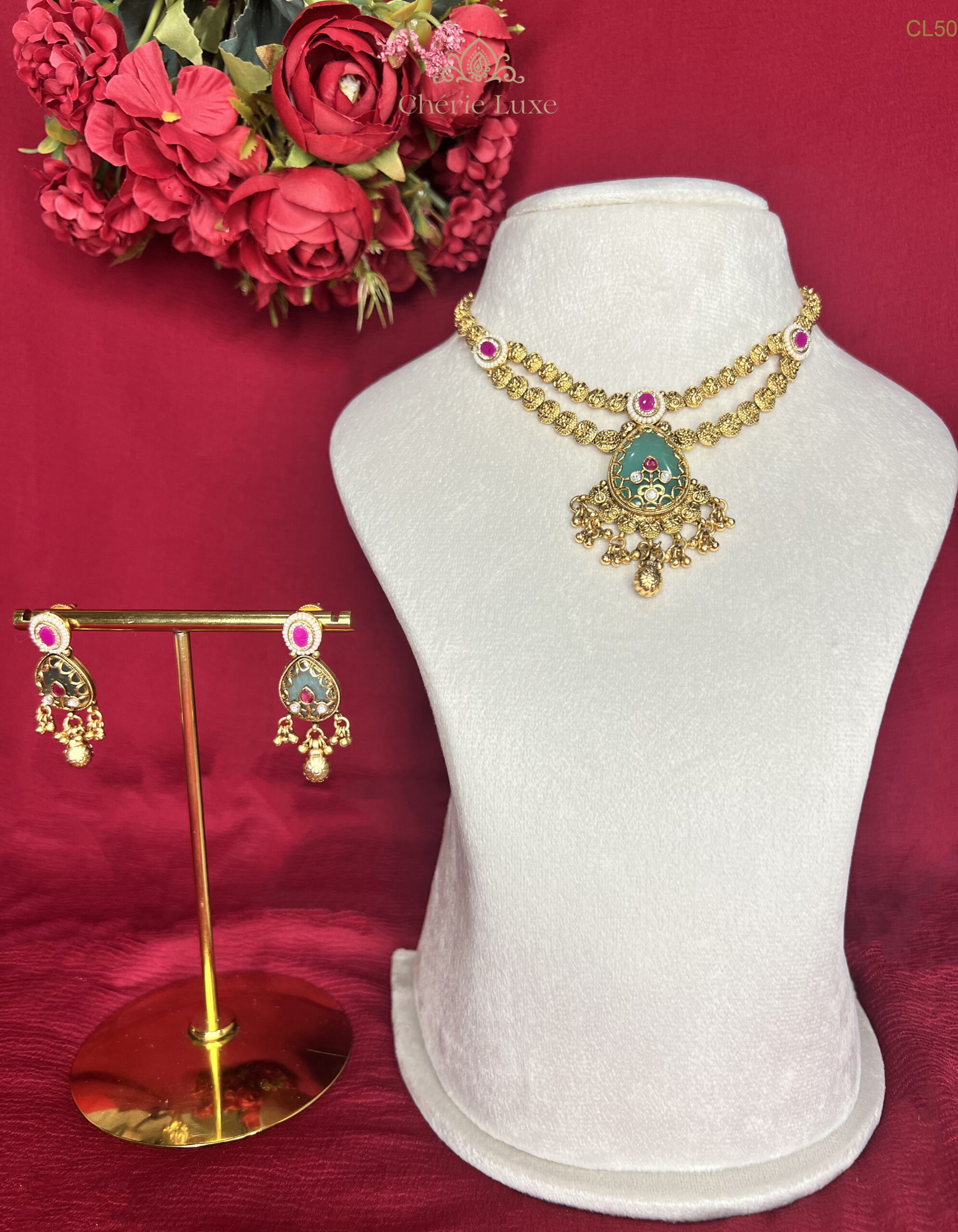 Aadya Heritage Double-Layer Necklace Set
