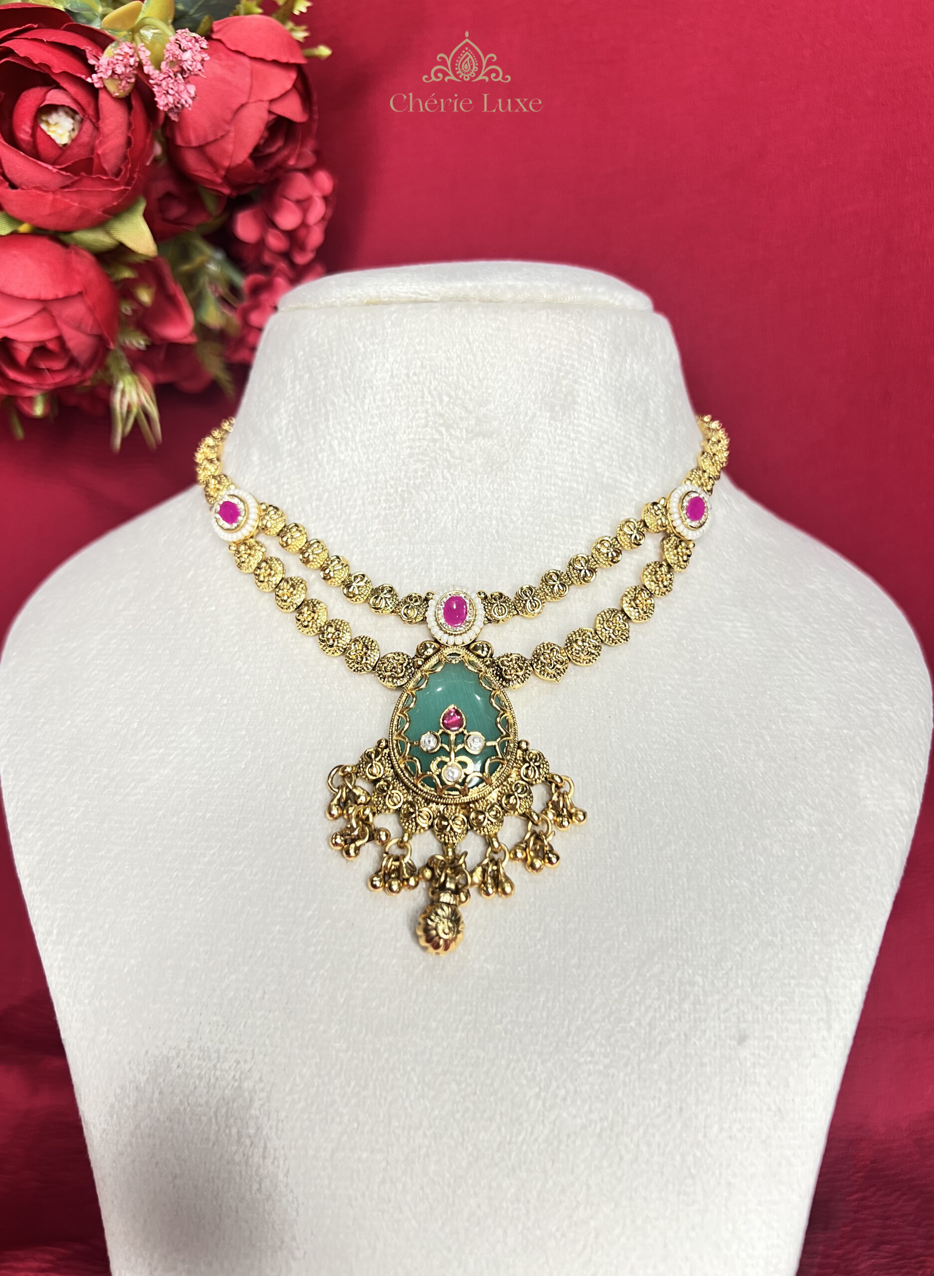 Aadya Heritage Double-Layer Necklace Set - Image 2