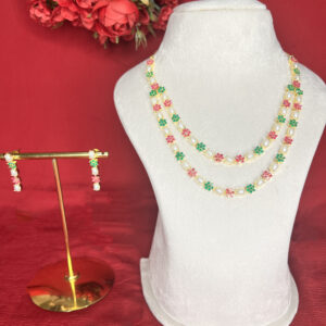 Meera Delicate Floral Pearl Double Mala Necklace Set